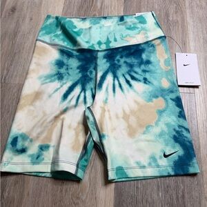 Nike Women's Teal and Cream Tie-Dye Bike Shorts
